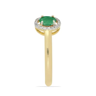 BUY REAL EMERALD GEMSTONE 14K GOLD WHITE DIAMOND HALO RING